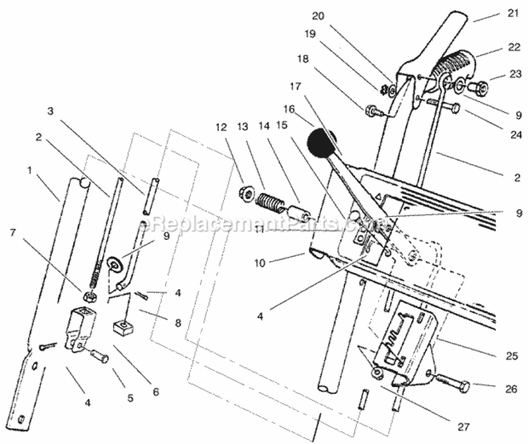 Handle Assembly Right Side Diagram and Parts List for 28230 8900001-8999999 - 1998 Lawn Boy Snow Blower